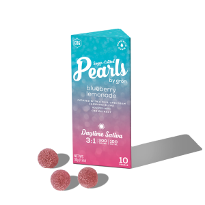 Package of Pearls by Grön; Blueberry lemonade option. 