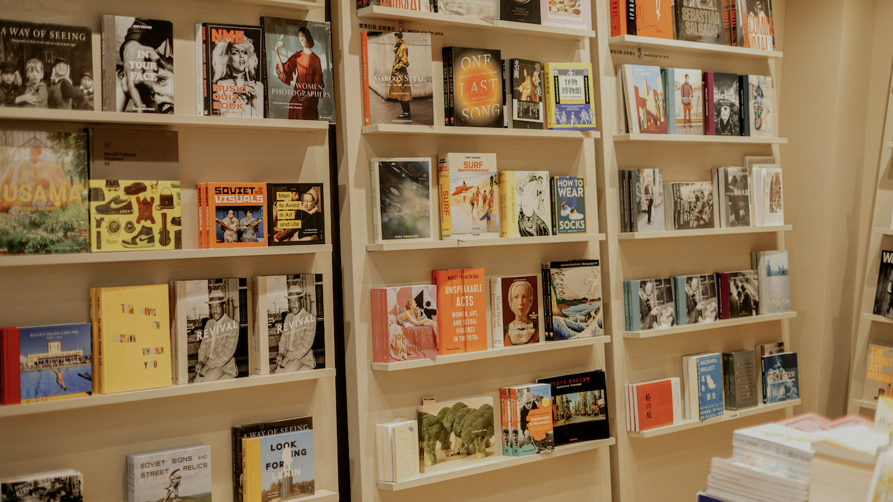 Bookshelf in a book store.